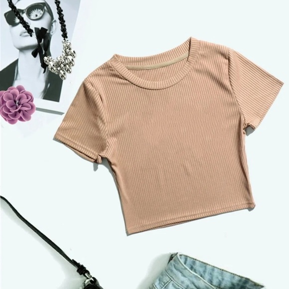 Taupe Ribbed Crop Tee - Picture 4 of 4